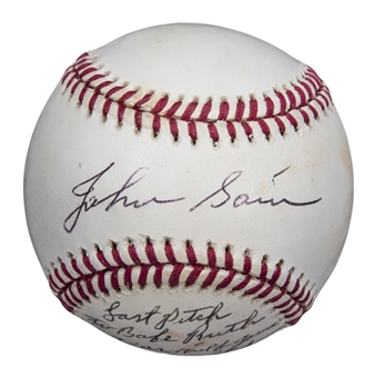 John Sain Signed & "Last Pitch To Babe Ruth" Inscribed ONL Coleman Baseball 